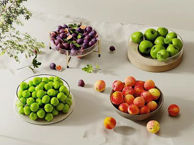 Variety Of Fresh Fruits In Different Containers 3d model Variety Of Fresh Fruits In Different Containers 3d model