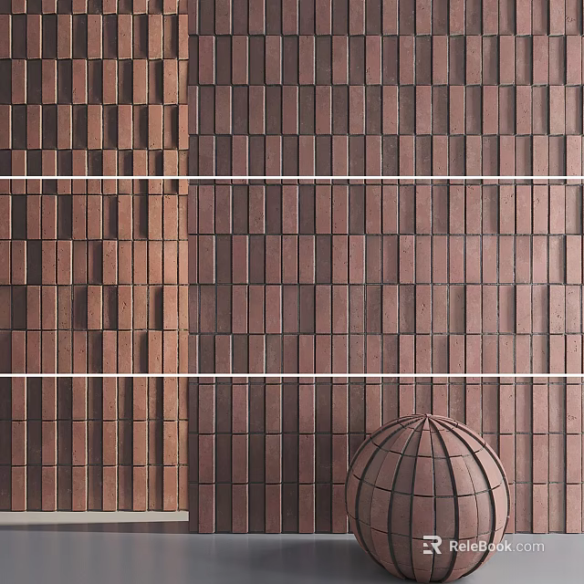 Brown Rectangular Floor Tiles With Various Patterns And Decorative Sphere In Design 3d model 