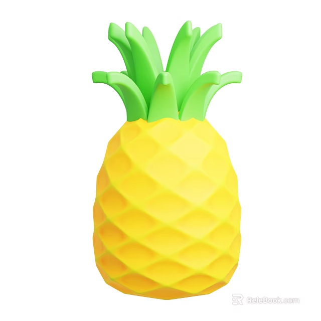 Vibrant Yellow Pineapple With Fresh Green Leaves And Diamond Patterned Skin 3d model 