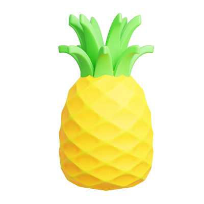 Vibrant Yellow Pineapple With Fresh Green Leaves And Diamond Patterned Skin 3d model