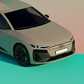 Audi Electric Sedan Light Gray Modern Sleek Body Design LED Headlights Colorful Gradient Background