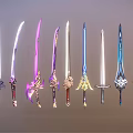 Colorful Swords With Various Designs Ornate Hilts And Intricate Blade Patterns