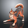 Cartoon Dog With Orange And White Fur In Playful Stance And Curled Tail