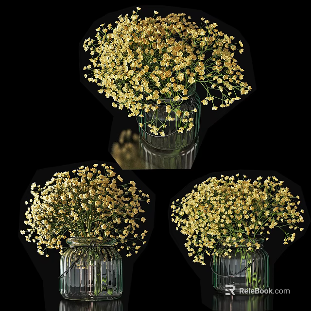 Small Yellow Flowers In Glass Vase For Beautiful Home Decor Arrangement 3d model 