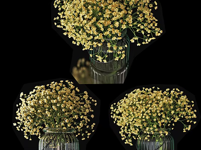 Small Yellow Flowers In Glass Vase For Beautiful Home Decor Arrangement 3d model
