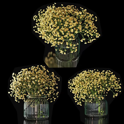 Small Yellow Flowers In Glass Vase For Beautiful Home Decor Arrangement 3d model
