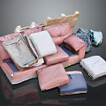 Disassembled Pink Sofa With Scattered Cushions And Detached Seat Parts