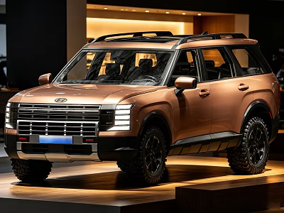 Bronze Modern SUV With Sleek Exterior Design On Display Platform 3d model