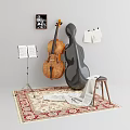 Instruments and Art Supplies Featuring Cello Music Stand Sheets Stool Rug and Wall Notes