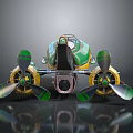 3D Rendered Green And Yellow Propeller Driven Vehicle With Dual Propellers And Cockpit