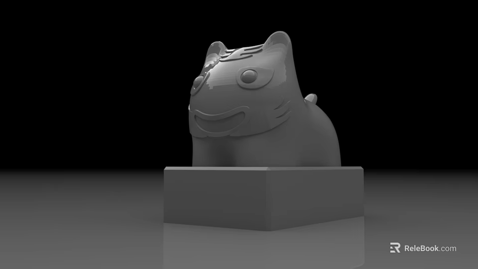 Grey Cat Shaped Sculpture Carving With Square Base And Smooth Surface Design 3d model