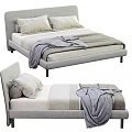 Modern Double Bed with Light Gray Frame Soft Pillows and Cozy Blanket 3d model