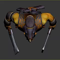 Angry Muscular 3D Monster Character In Orange Armor With Horns And Weapons