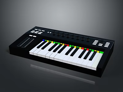 Electronic MIDI Controller With Colorful Keys And Black Control Panel 3d model