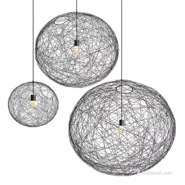 Modern Intricate Wire Sphere Pendant Lights Three Hanging Decorative Fixtures 3d model 