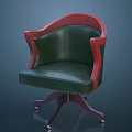 Stylish Green Leather Office Chair With Red Curved Armrests Wooden Base And Wheels
