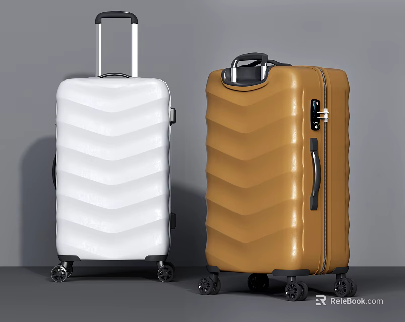 White And Brown Textured Suitcases With Wheels 3d model 