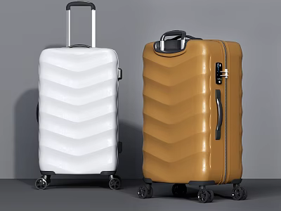 White And Brown Textured Suitcases With Wheels 3d model