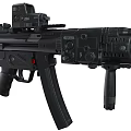 Black Tactical Assault Rifle With Optical Sight And Tactical Accessories