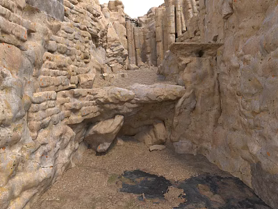 Ancient Cave With Rough Stone Walls And Natural Rock Formations 3d model