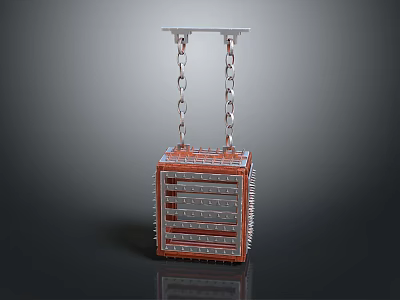 Modern Square Chandelier With Red And Silver Metal Frame Chain Hanging Design 3d model
