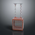 Modern Square Chandelier With Red And Silver Metal Frame Chain Hanging Design