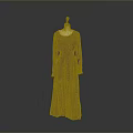 Olive Green Vintage Long Dress With Round Neckline And Lace Embroidery