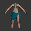Woman in Blue Bikini Top and Wrapped Skirt with Arms Outstretched