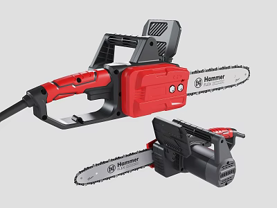 Hammer Industrial Electric Chainsaw With Red Black Design And Ergonomic Handle 3d model