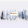 Various Rocket Weapons Models Displayed in Row on White Background 3d model