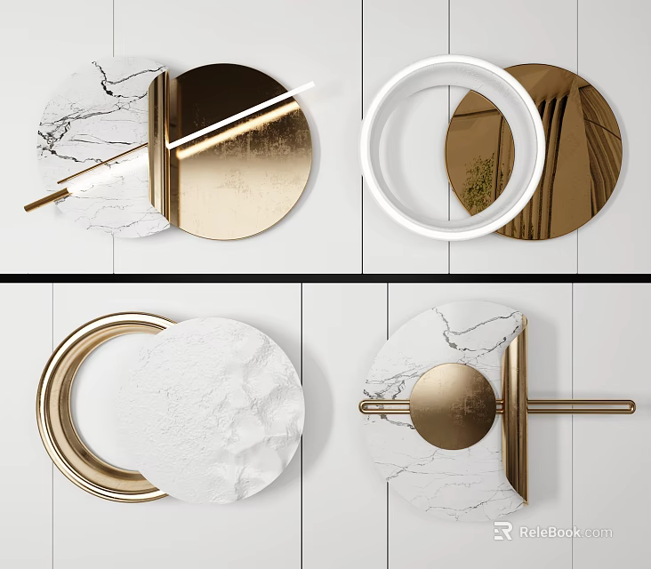 Modern Circular Wall Decor With Marble Texture And Gold White Accents 3d model