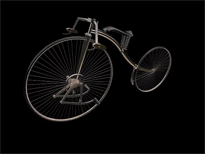 Vintage High Wheel Bicycle With Large Front Wheel Small Rear Wheel And Metal Frame 3d model