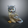 Realistic Owl Sculpture With Detailed Feathers Yellow Eyes And Perched Design