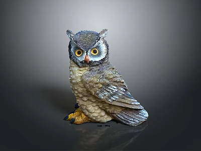 Realistic Owl Sculpture With Detailed Feathers Yellow Eyes And Perched Design 3d model