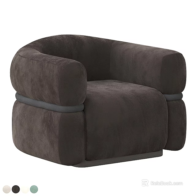 Single Sofa Brown Velvet Modern Rounded Armrests Soft Upholstery Comfortable Design 3d model 