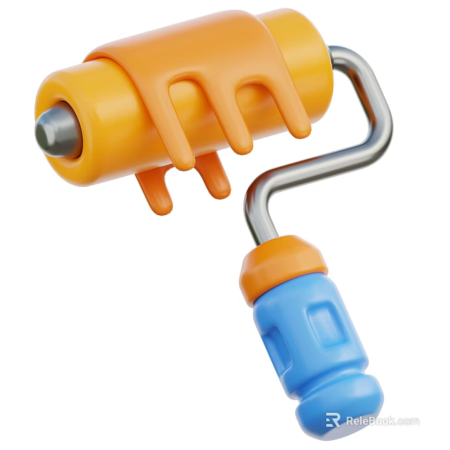 Household Paint Roller With Orange Roller And Blue Handle For Daily Use 3d model