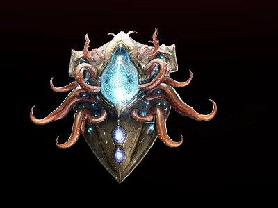 Ornament Decoration Set With Blue Glowing Gemstone And Tentacle Shaped Metallic Design 3d model