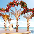 Seaside Photo Check In Spot With Heart Shaped Floral Arch Golden Frame And White Platform