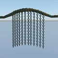 Ancient Curved Metal Ornament With Hanging Chains And Geometric Patterns 3d model