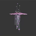 Purple Umbrella Shaped Decorative Ornament With Hanging Spheres And Intricate Details
