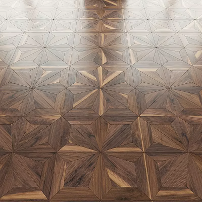 Intricate Geometric Design Hardwood Flooring With Natural Wood Tones And Artistic Pattern 3d model