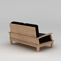 Simple Black Two Seater Sofa With Wooden Frame And Armrests