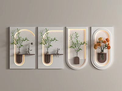 Decorative Wall Hangings With Plants LED Lights And Rabbit Ornament For Home Decor 3d model