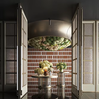 modern hotel lobby plant installation large potted plant 3d model