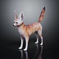 Fennec Fox With Large Ears Tan Fur And Long Tail On Shiny Black Surface