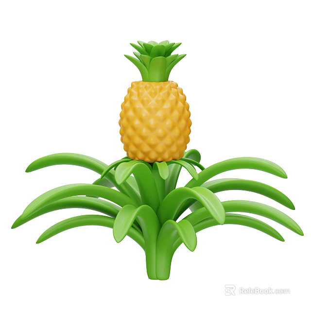 Juicy Fresh Tropical Pineapple With Bright Yellow Skin And Green Leaves 3d model 