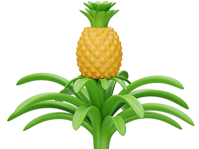 Juicy Fresh Tropical Pineapple With Bright Yellow Skin And Green Leaves 3d model