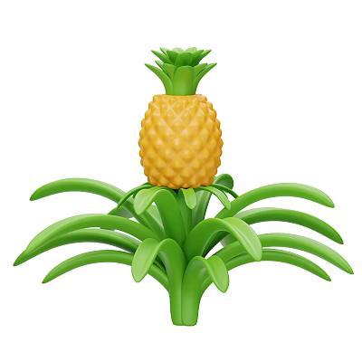 Juicy Fresh Tropical Pineapple With Bright Yellow Skin And Green Leaves 3d model