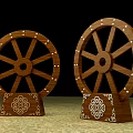 Wooden Commercial Equipment With Decorative Wheels And Intricate Base Patterns