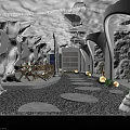 Cave Style Café Interior With White Arched Walls Wooden Tables String Lights And Pebble Floor